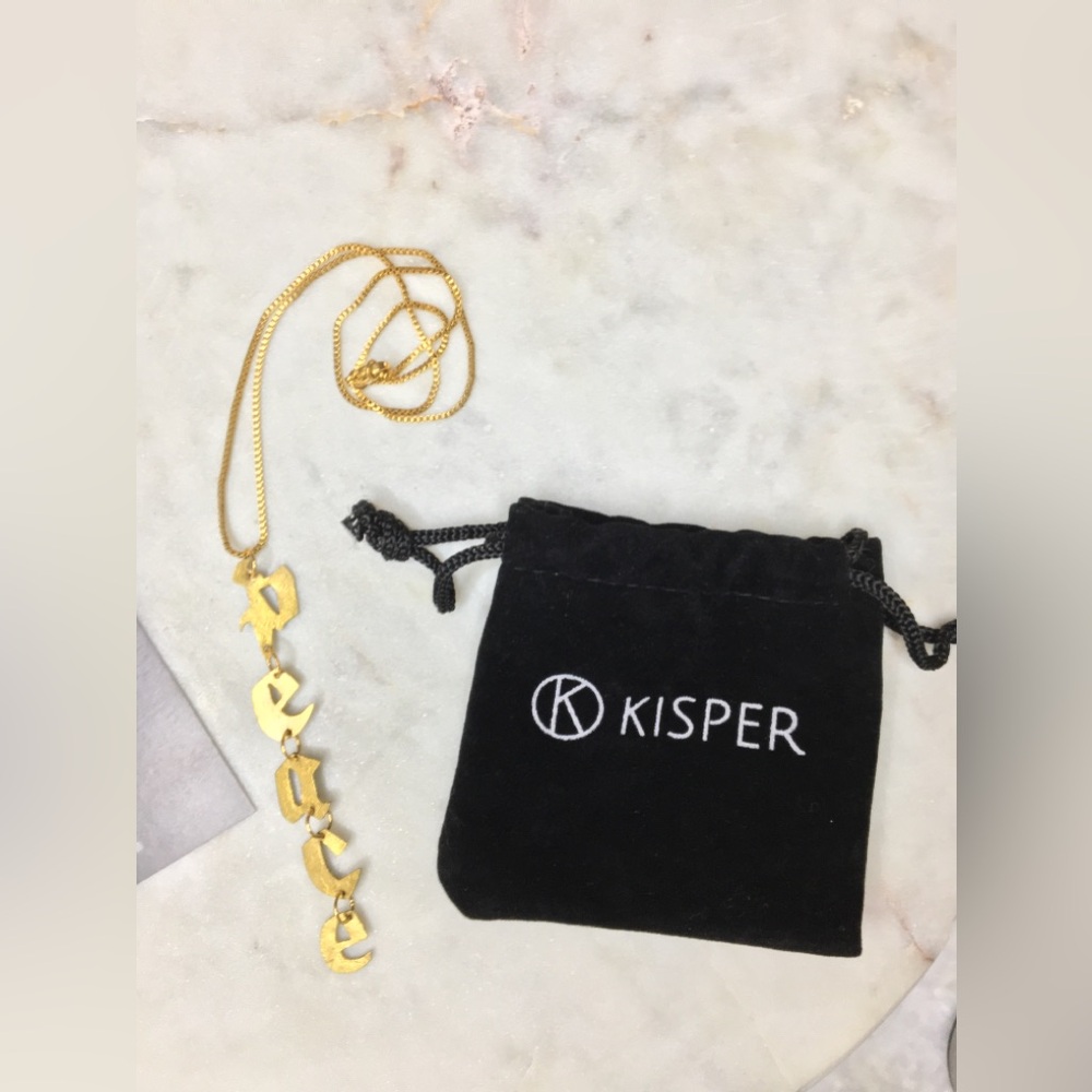 Gold Peace Necklace, handcrafted peace gold tone pendant w/24k gold plated chain - Picture 13 of 15